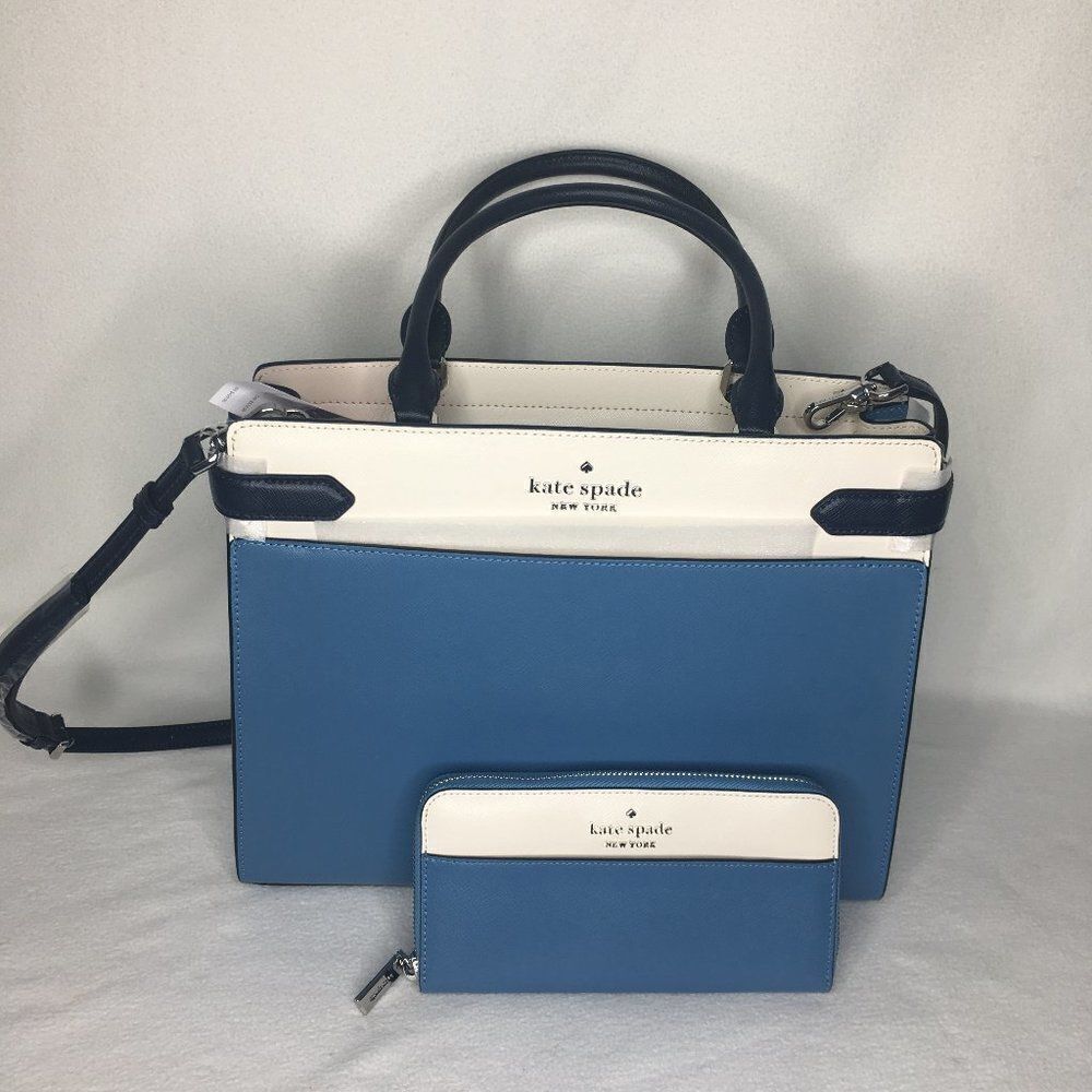 Kate Spade Color Block Large Satchel Shoulder Bag & Wallet Set Nwt